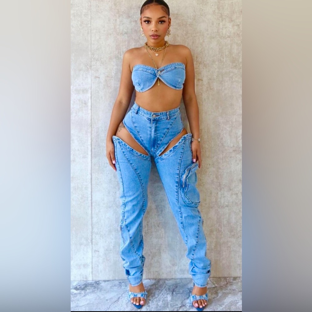 House Party Cutout Denim Set 🩵